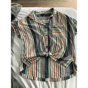 A.N.A A NEW APPROACH SHIRT WOMENS SZ L STRIPED COLORED SHORT SLEEVE ONE POCKETS